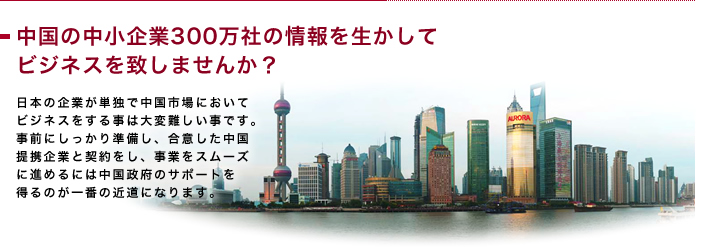 中国の中小企業300万社の情報を生かしてビジネスを致しませんか？